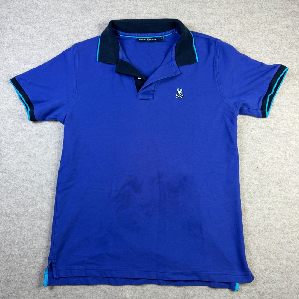 Psycho Bunny Mens Blue Short Sleeve Polo Shirt Size 5 Medium Logo Tipped Trim